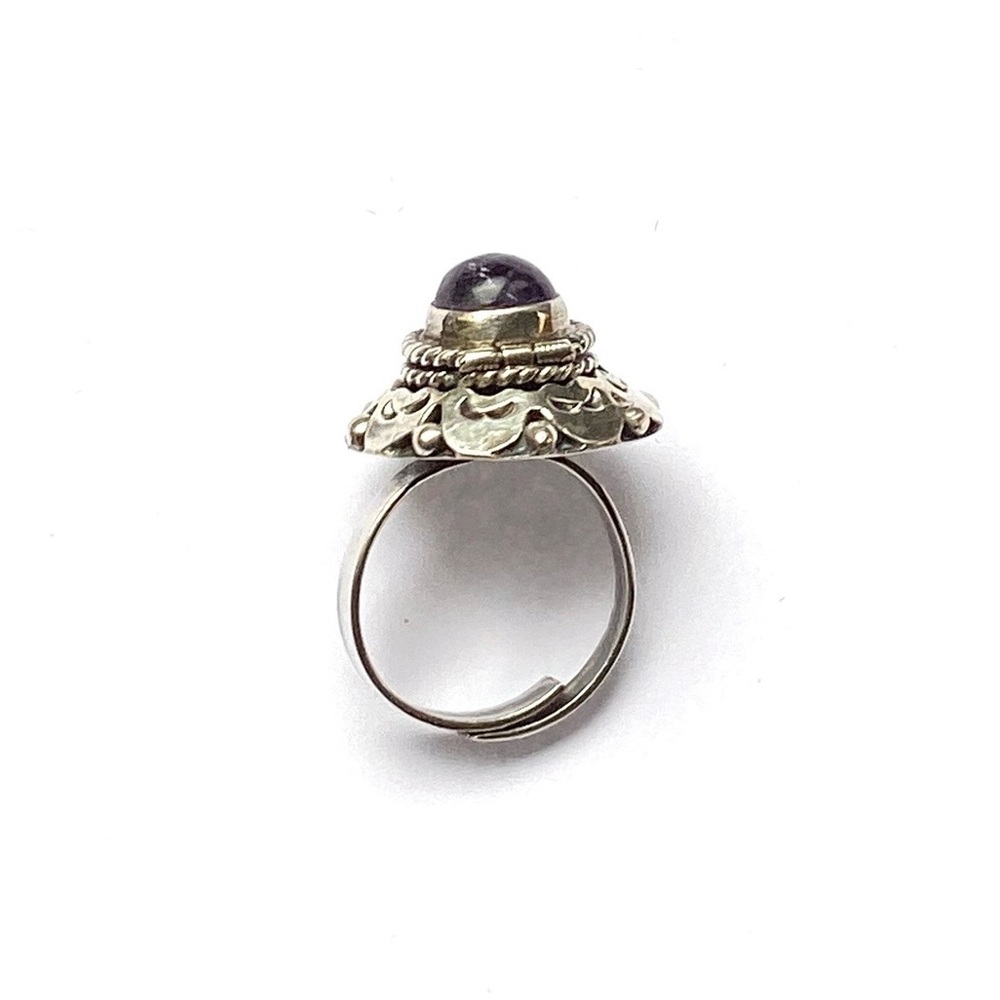 Vintage Taxco Sterling Silver Amethyst Poison Ring Adjustable - Picture 11 of 15